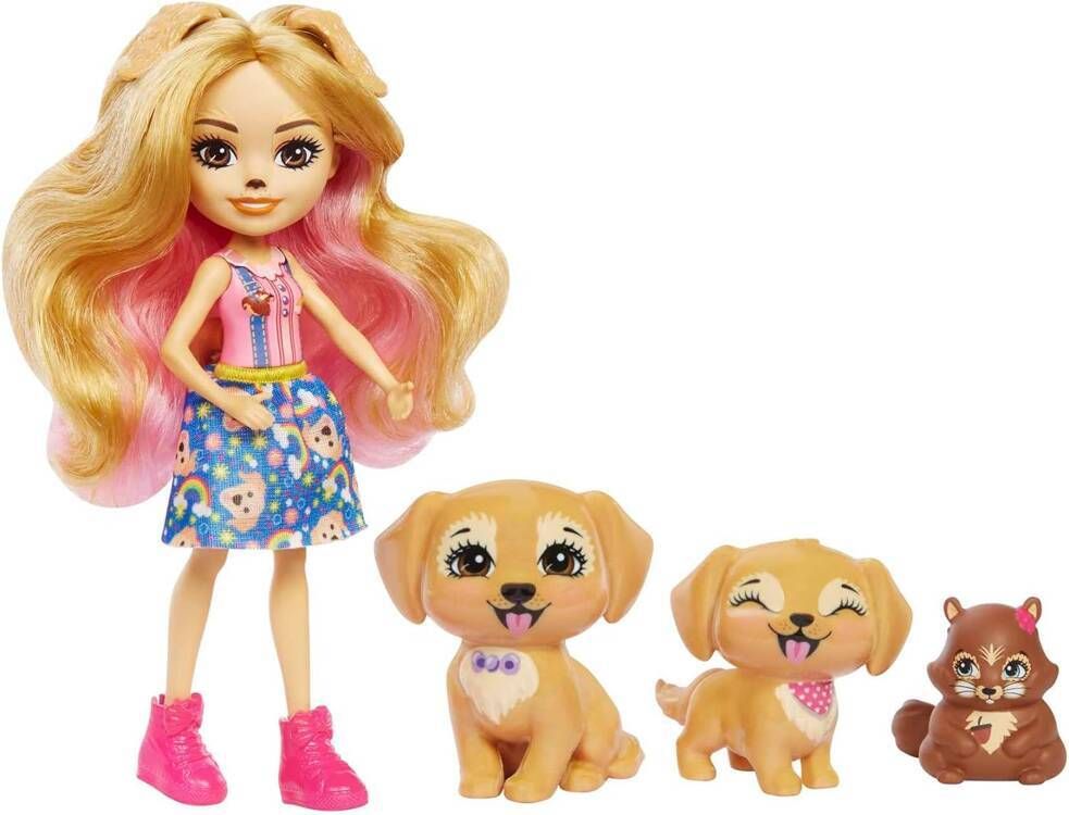 Enchantimals Lalka Golden Retriever Figurki Szczeniaków Wiewiórka