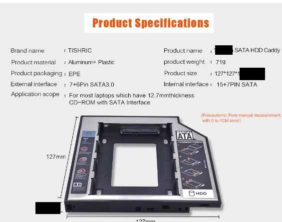 TISHRIC корпус жорсткого диска SSD 9,5мм для ноутбука CD DVD ROM