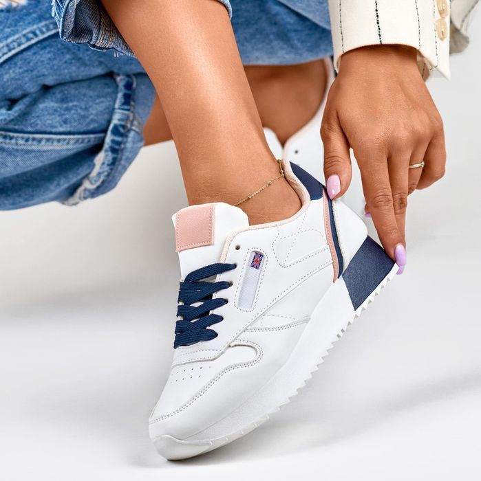 Biało-Niebieskie Sneakersy Damskie Klasyczne