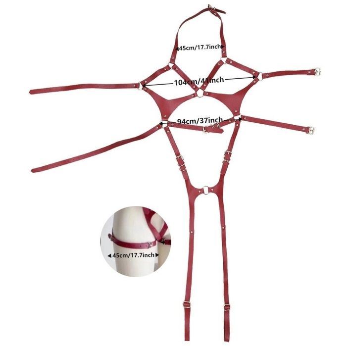 Жіночий комплект портупея + гартері Monica з екокожі, бордовий колір