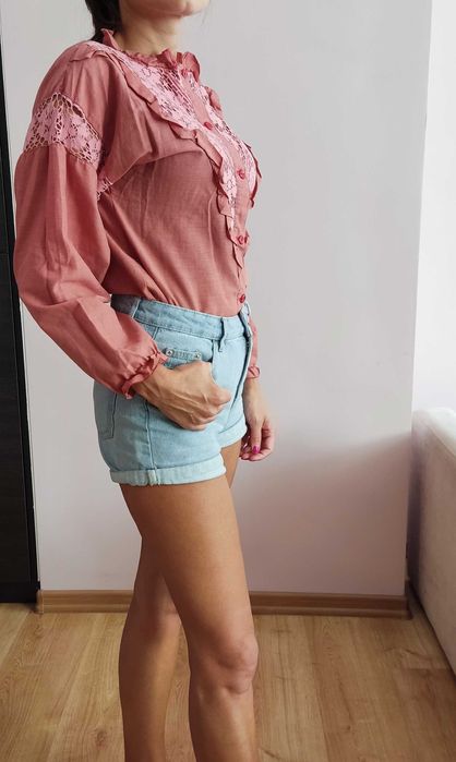 Koszula z długim rękawem w kolorze brudnego różu, rozmiar XS/S