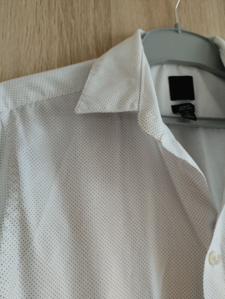 Biała koszula męska H&M S slim fit w kropki drobny wzór