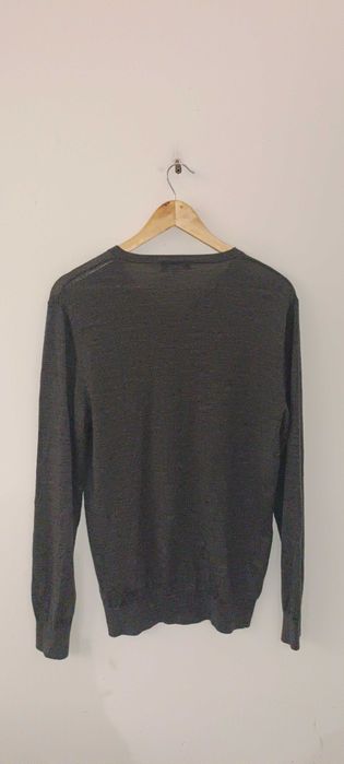 Sweter męski w serek z wełny z merynosa Merino Wool L szary