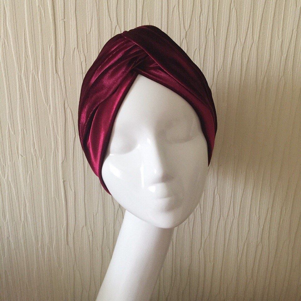Czapka turban welurowy, hidżab, czapka po chemioterapii
