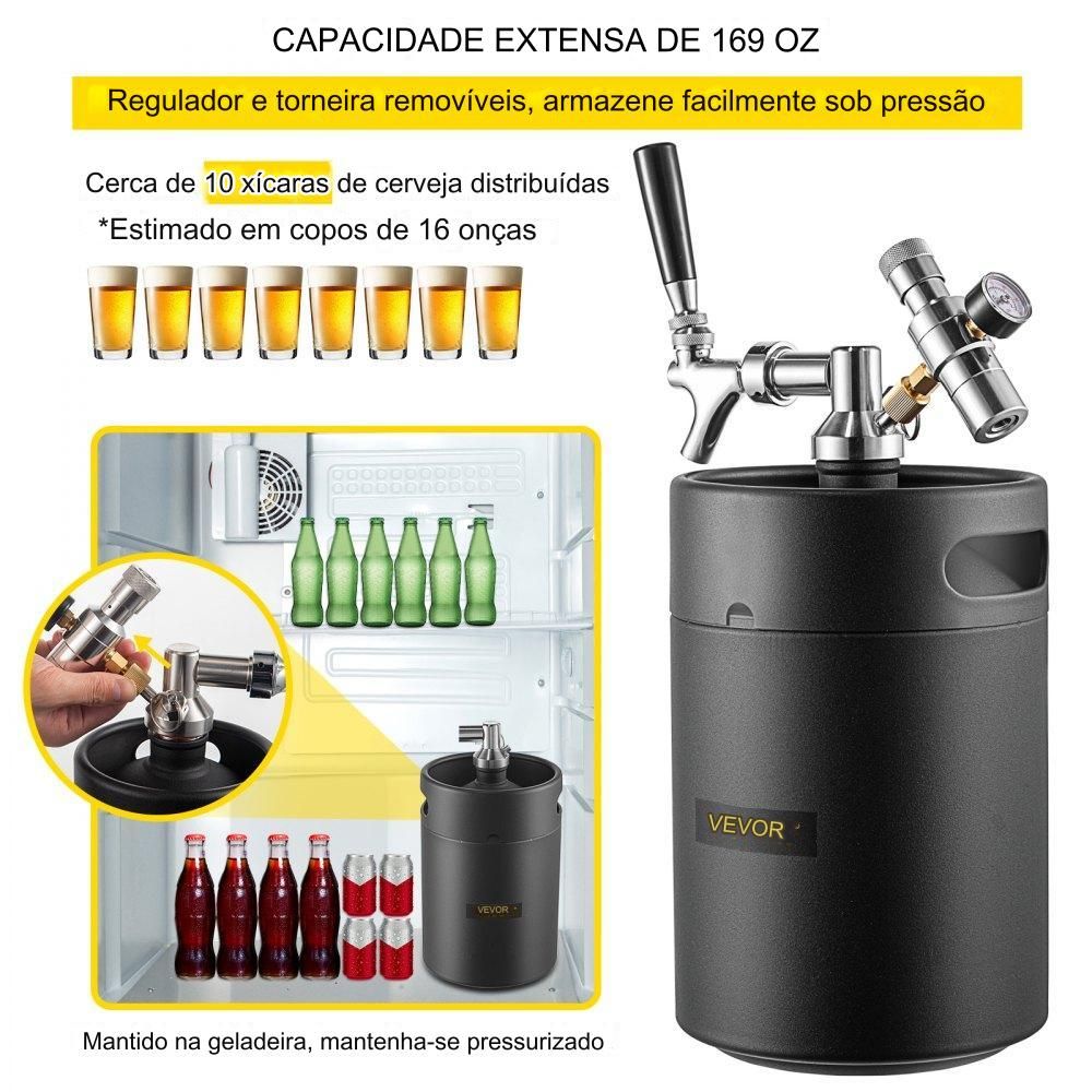 Mini Barril de Cerveja 5L em Aço Inoxidável