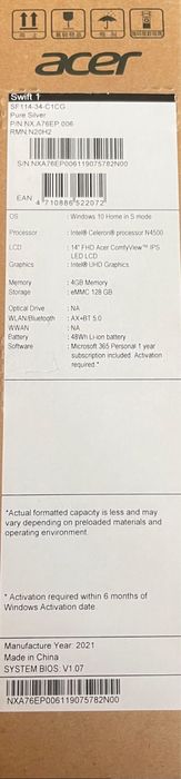 Laptop Acer model swift 1