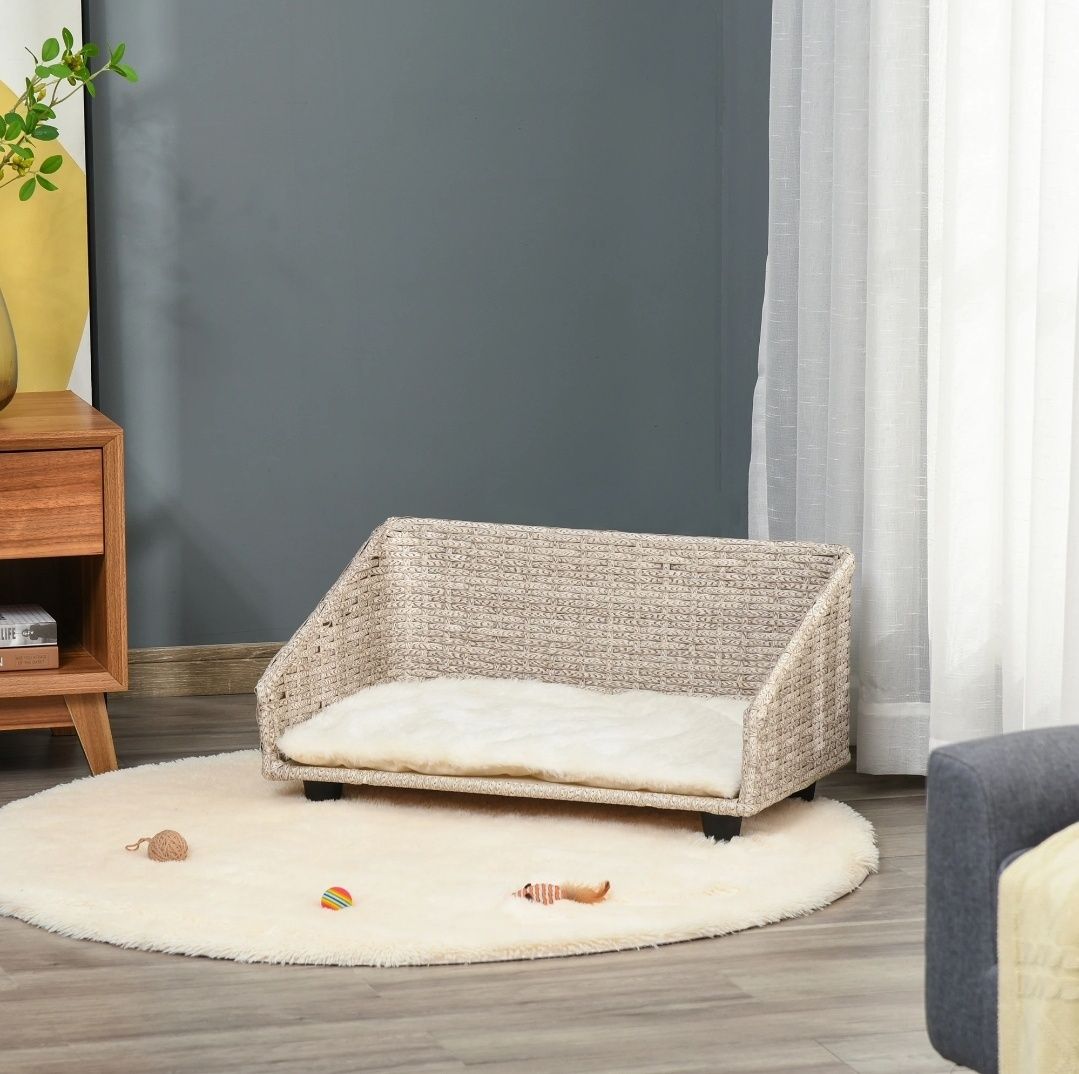 Sofa dla psa Legowisko dla psa Rattan z poduszką leżak dla kota