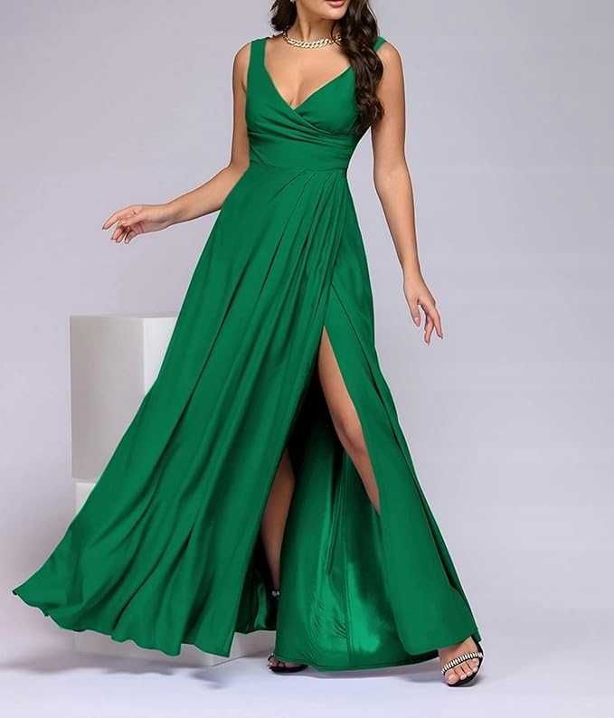 Elegancka sukienka maxi zielona wieczorowa L