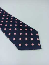 Pink granatowy jedwabny krawat w groszki kropki wa36