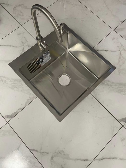 Мойка для кухни Lidz 5050 серая и смеситель для кухни Lidz Aria 015F