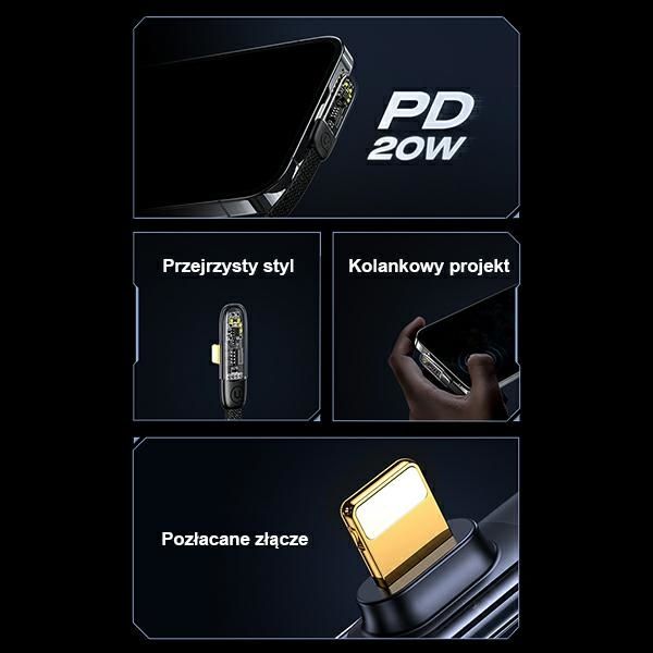 USAMS Kabel kątowy USB-C na LightningPD 20W Fast Charging Iceflake