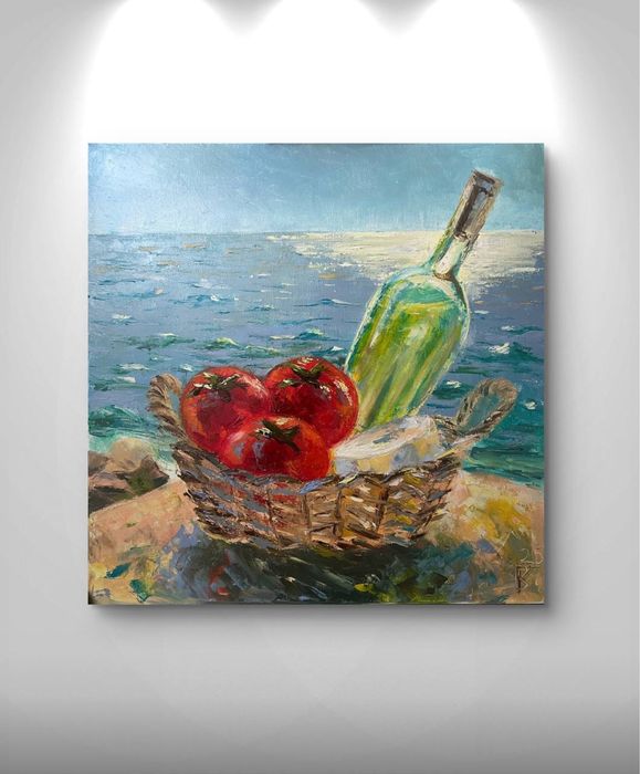 Картина маслом натюрморт на фоне моря