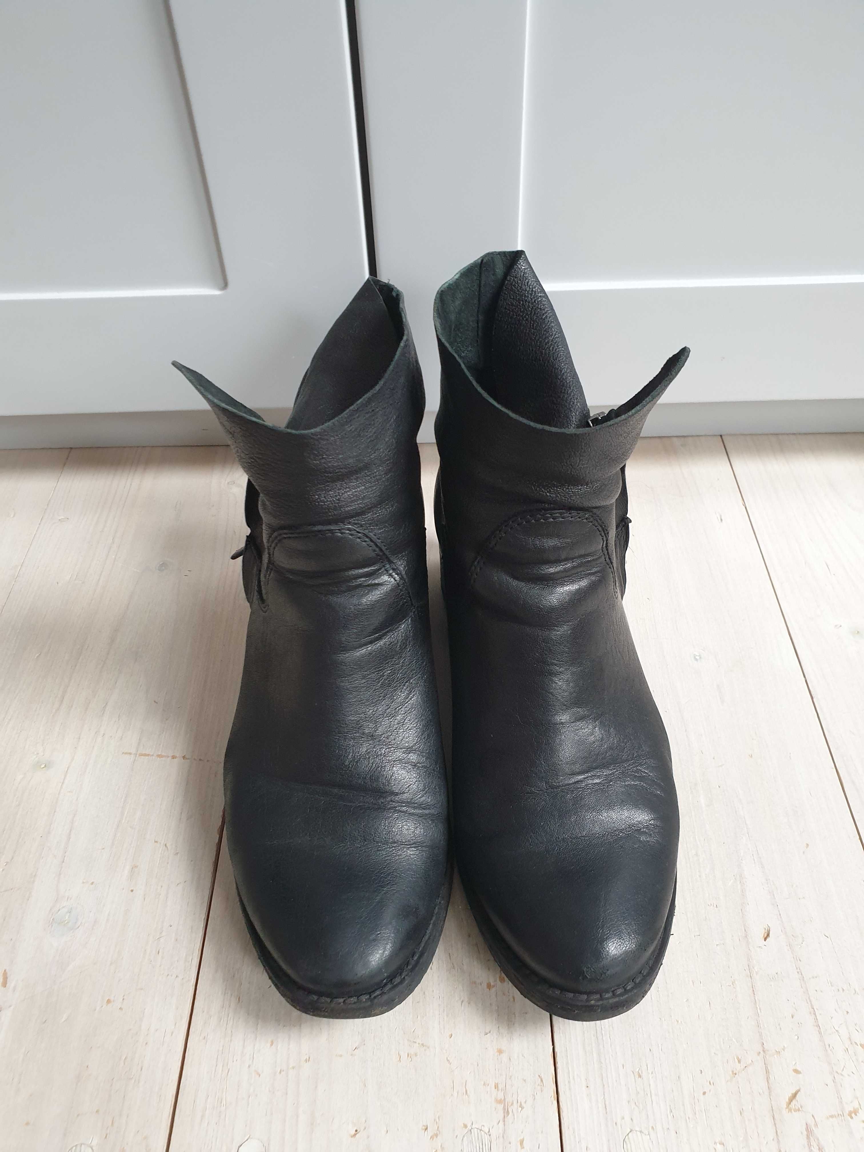 Czarne skórzane buty botki kozaki Wojas 38 39