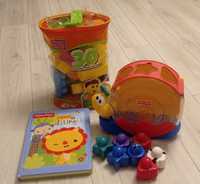 Komplet zabawek: sorter ślimak, klocki i książka