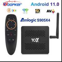 Нова смарт ТВ приставка TOX3 4/32 AV1 Android 11 TV + голосовий пульт