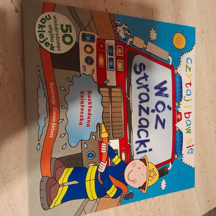 Wóz strażacki rozkładana książka z naklejkami wielokrotnego użytku