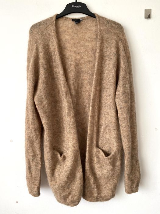H&M camelowy kardigan puszystu sweter moher wełna