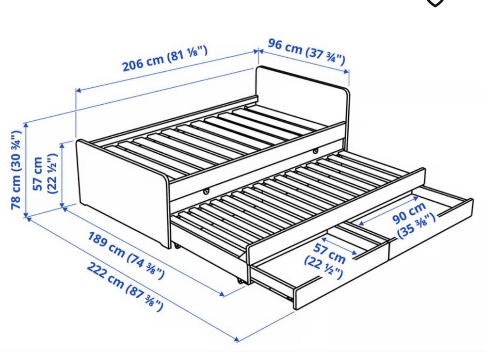 Cama se solteiro com gavetao Ikea SLAKT com 2 colchões