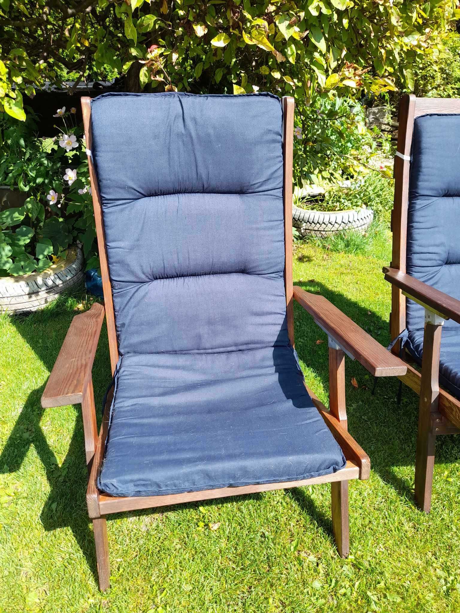 Drewniane krzesła ogrodowe, 2 sztuki+ dwa siedziska, ciemny dąb_granat