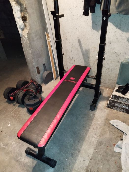 Ławka treningowa ławeczka do ćwiczeń + hantle + sztanga