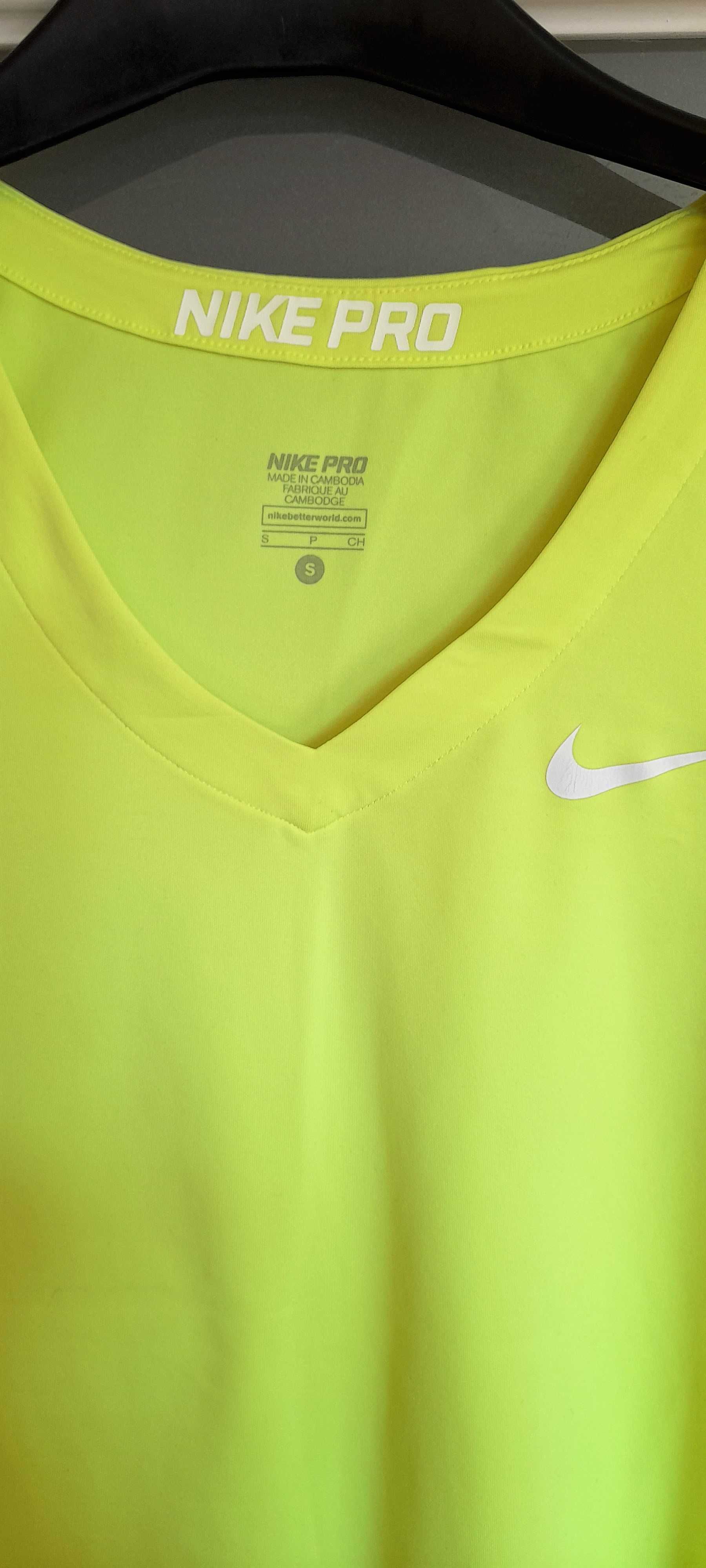 Żółta neonowa koszulka damska Nike Pro, rozmiar S, jak nowa