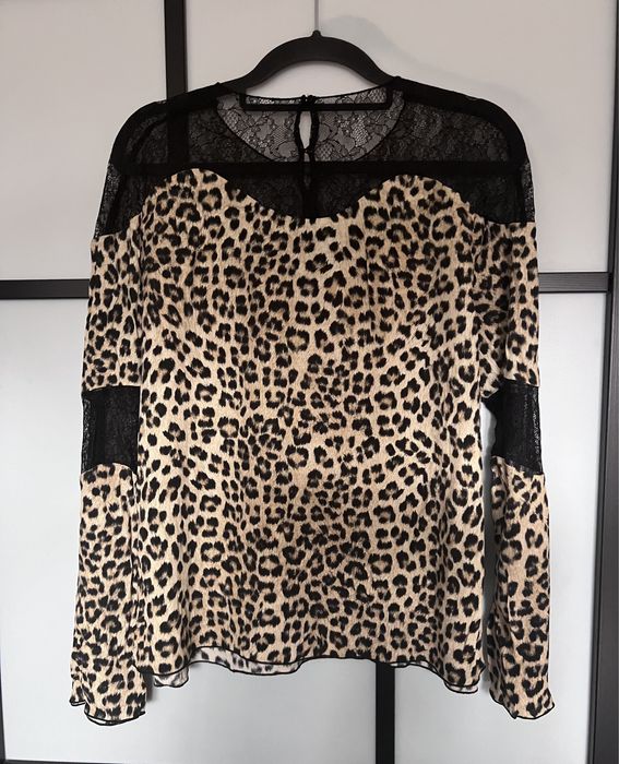 ZARA bluzka panterka cętki koronka wstawki 38 M