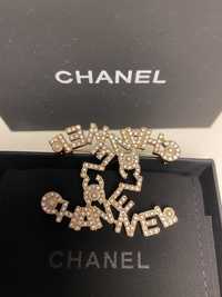 Broszka CC Chanel szampańskie złoto kryształki zestaw Wysyłka 24h