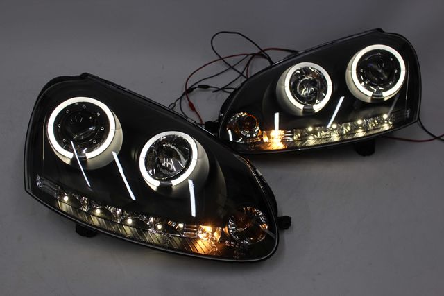 Lampy przednie przód VW GOLF 5 V 03-09 R32 GTI RINGI LED BLACK NOWE