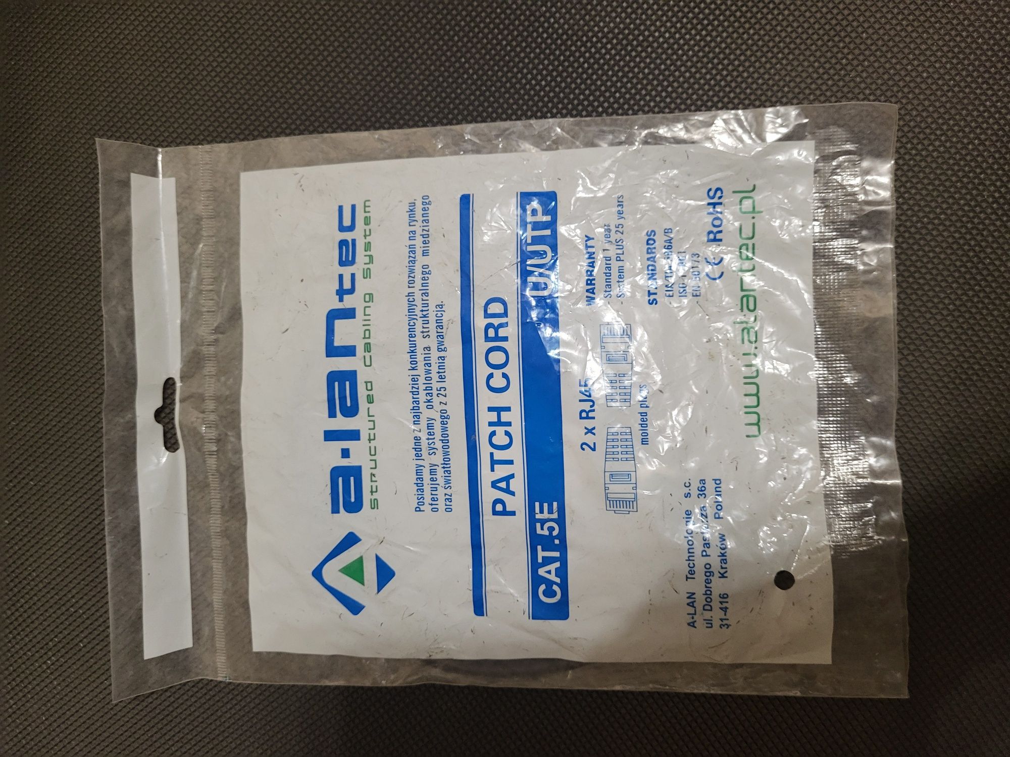 Skrętka, Ethernet RJ45 Alantec U/UTP kat. 6 0,5 m 10szt