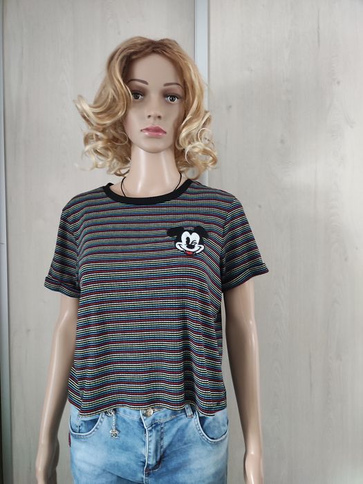 Bluzka damska firmy Disney roz XXL, czarna , kolorowe paski  z myszką