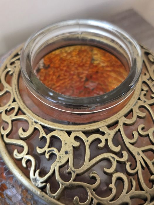 Znicz witrazowy szklany ciezki mała waza