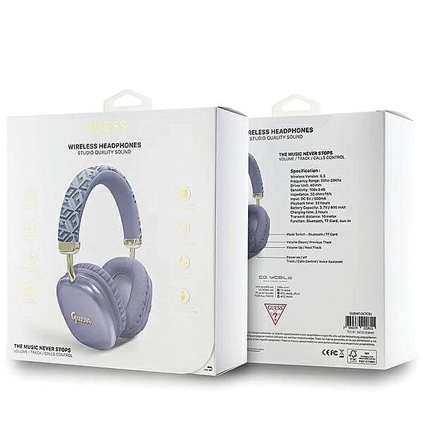 Słuchawki nauszne Bluetooth Guess GCube Metallic Script Logo - fioleto
