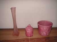 Solitário Rosa, Caixa e Cachepot /  Vaso Faiança Portuguesa