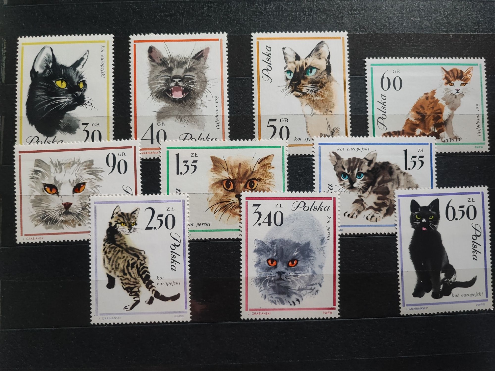 Znaczki PRL koty 1964 r. niekasowane nowe