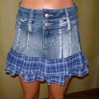 Летняя джинсовая юбка с воланом 10-15 лет