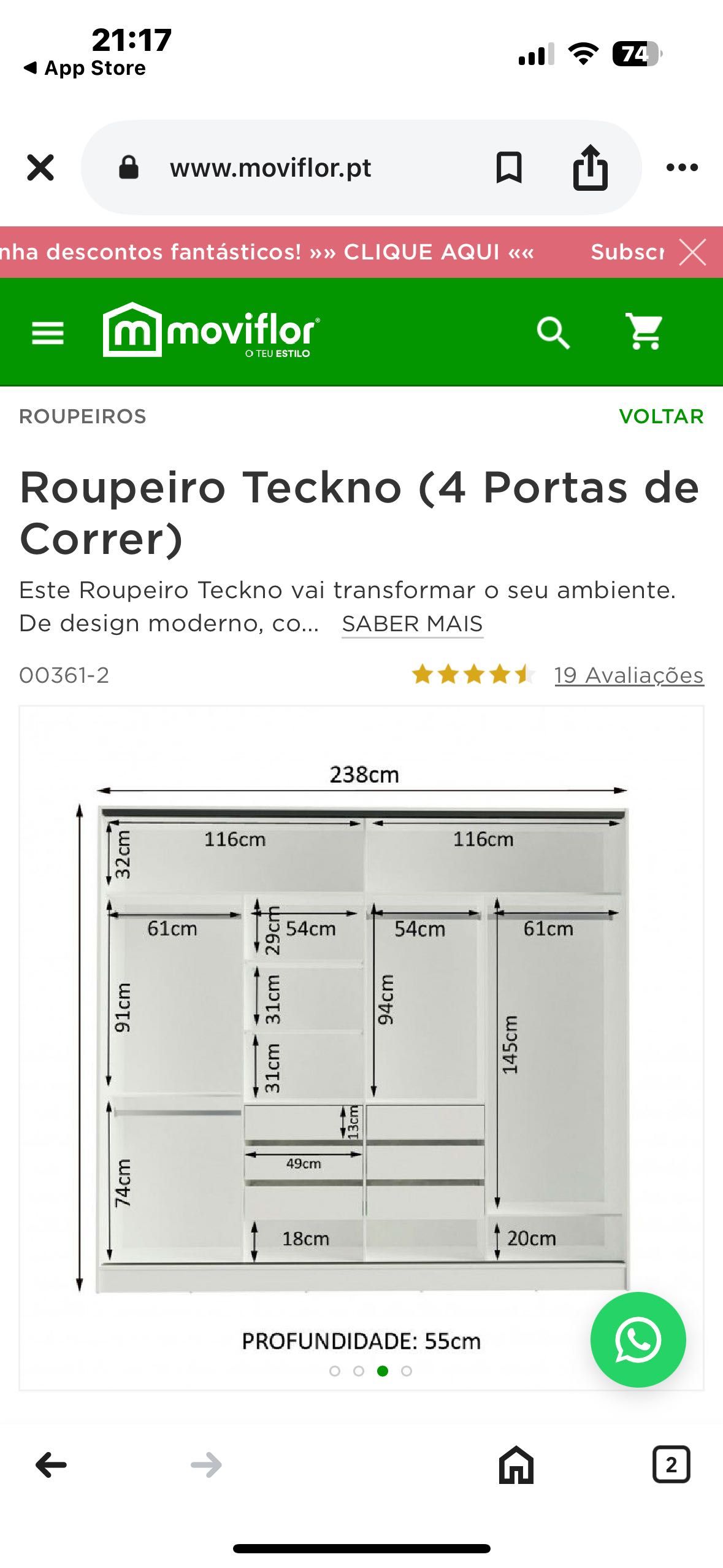 Vendo roupeiro de 4 portas está novo comprado em dezembro 2023