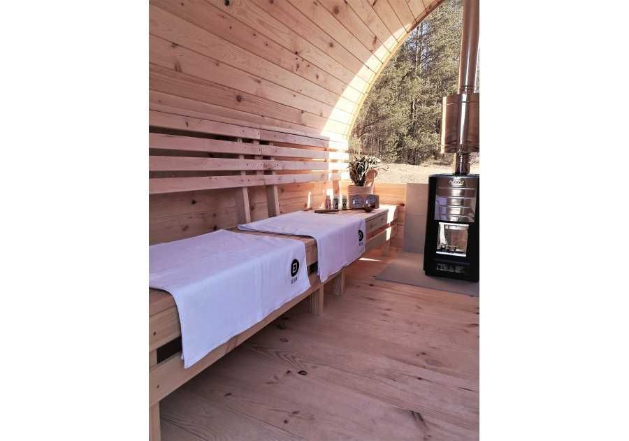 Sauna ogrodowa drewniana IGLO 2,5x2,34m beczka, ruska bania, fińska