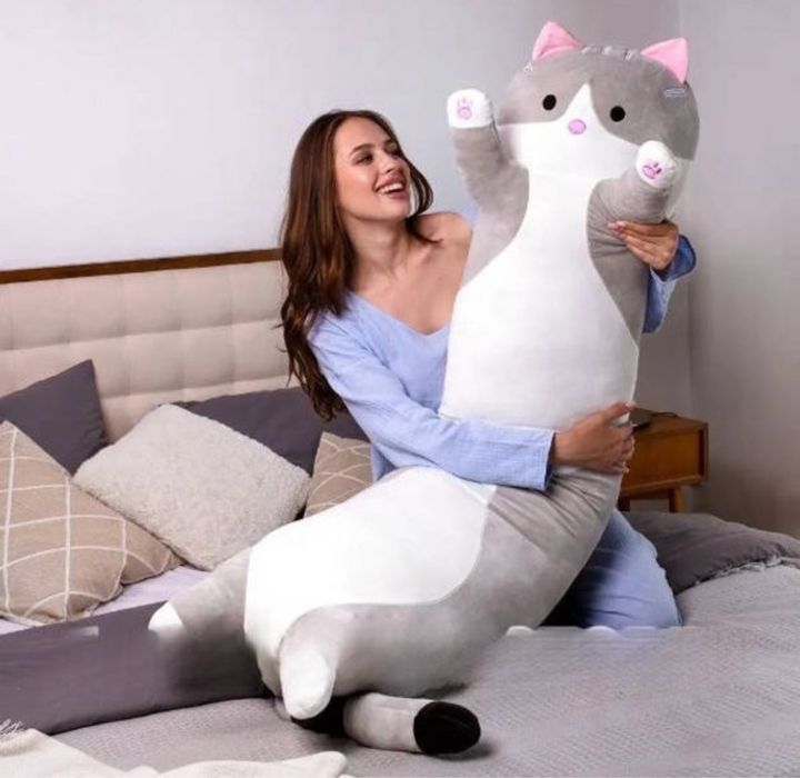 Мʼяка іграшка подушкв Кіт Батон сірий товтенькі Кот Батон игрушка