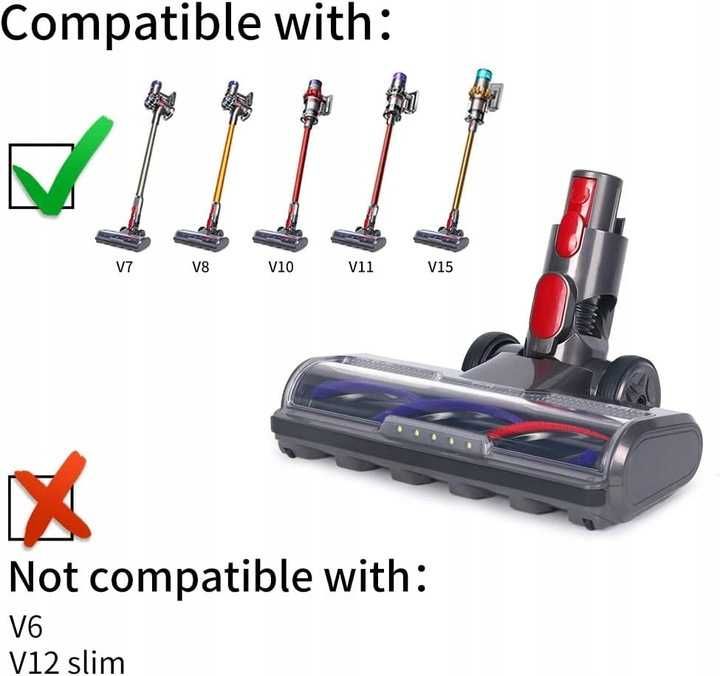 KENVOR szczotka do Dyson V7 V8 V10 V11 V15 z LED – model D009