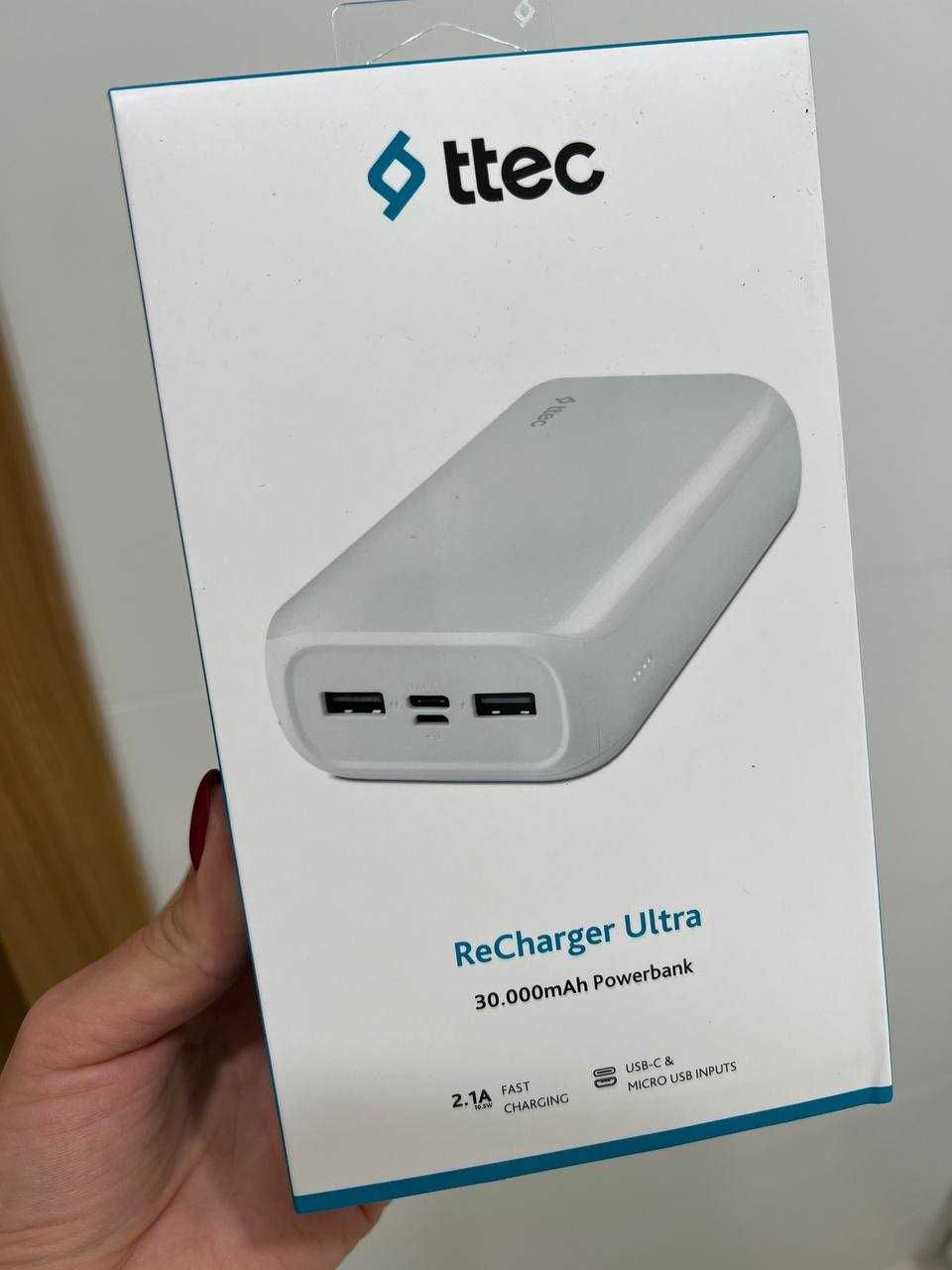 Портативний акумулятор 30 000mAh ttec ReCharger Ultra White powerbank