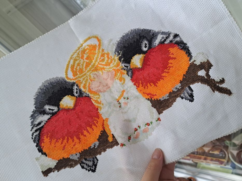 Схема для вышивания птички (снегири) и ангел