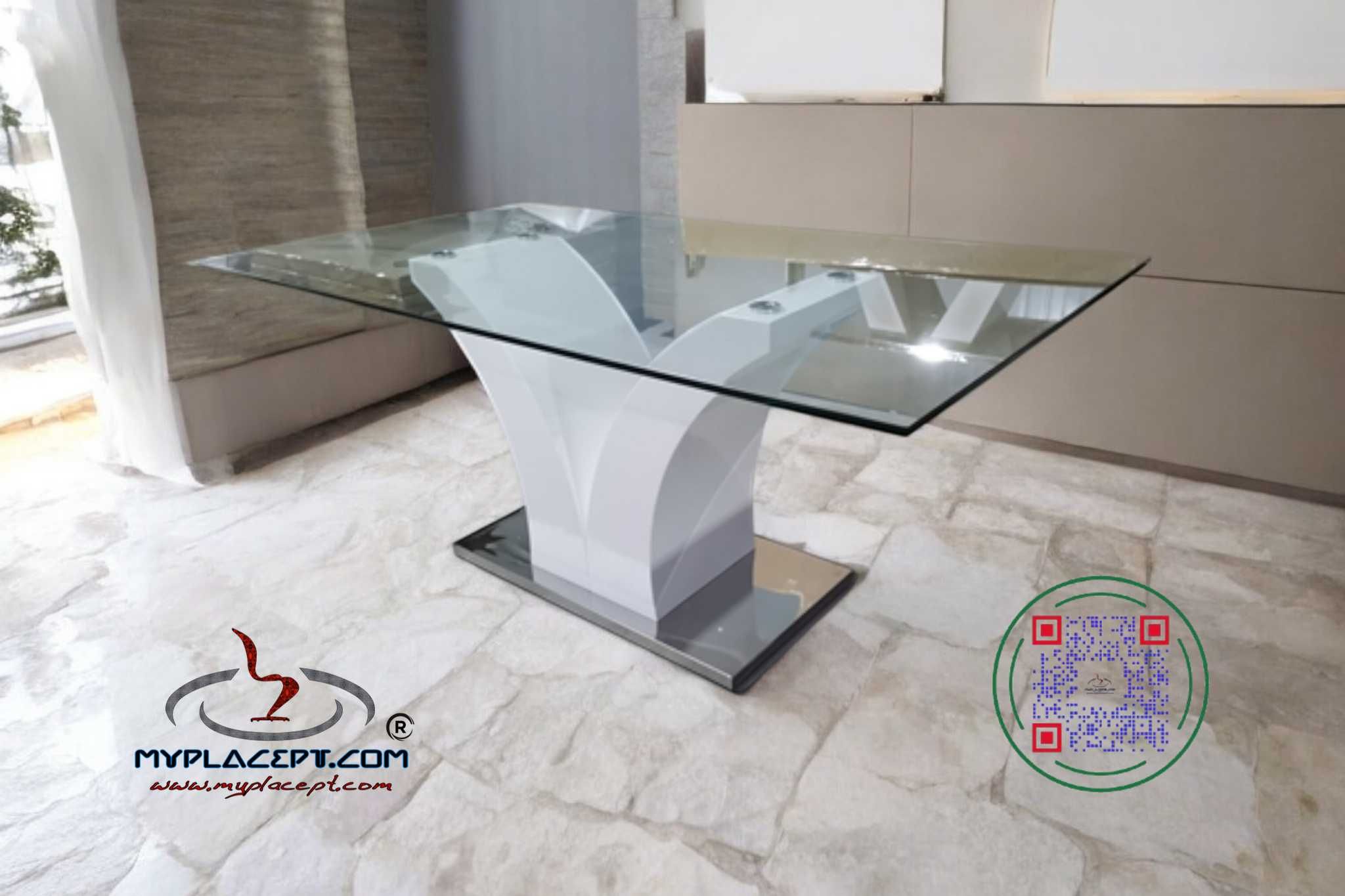 Conjunto mesa vidro temperado rectangular york + 6 Cadeiras