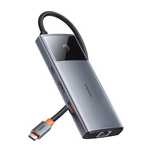 HUB 6w1 Baseus Metal Gleam II USB-A/USB-C/USB-C PD/HDMI/RJ45 czarny