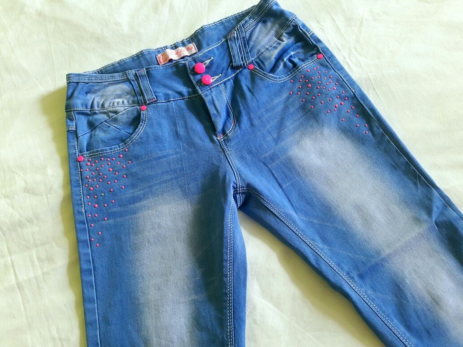 Spodnie jeans XS różowe elementy