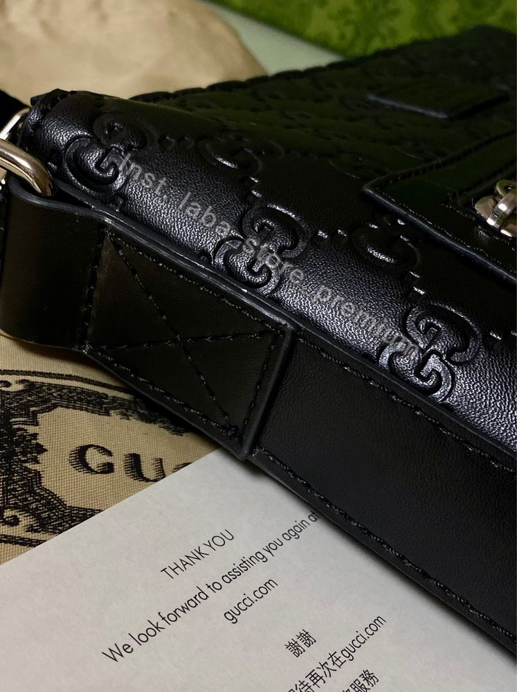 Серійна шкіряна сумка GUCCI Guccissima Massenger Bag Black