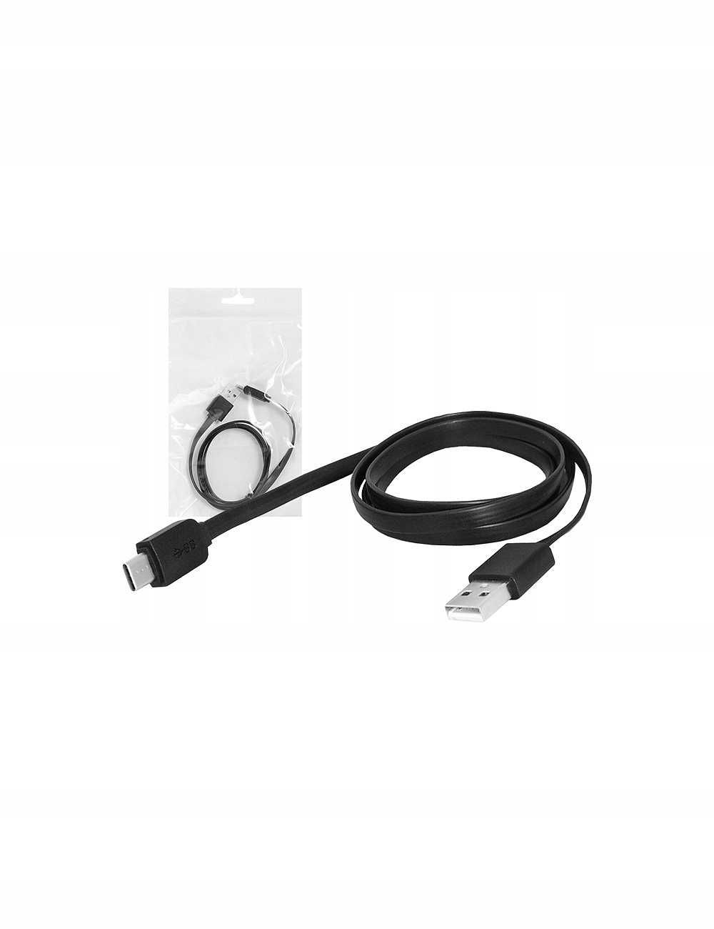 Kabel USB - Type-C 1m płaski czarny.