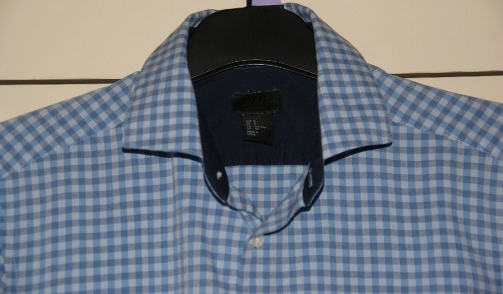 Koszula męska/juniorska H&M, S, SLIM FIT, w niebieską krateczkę