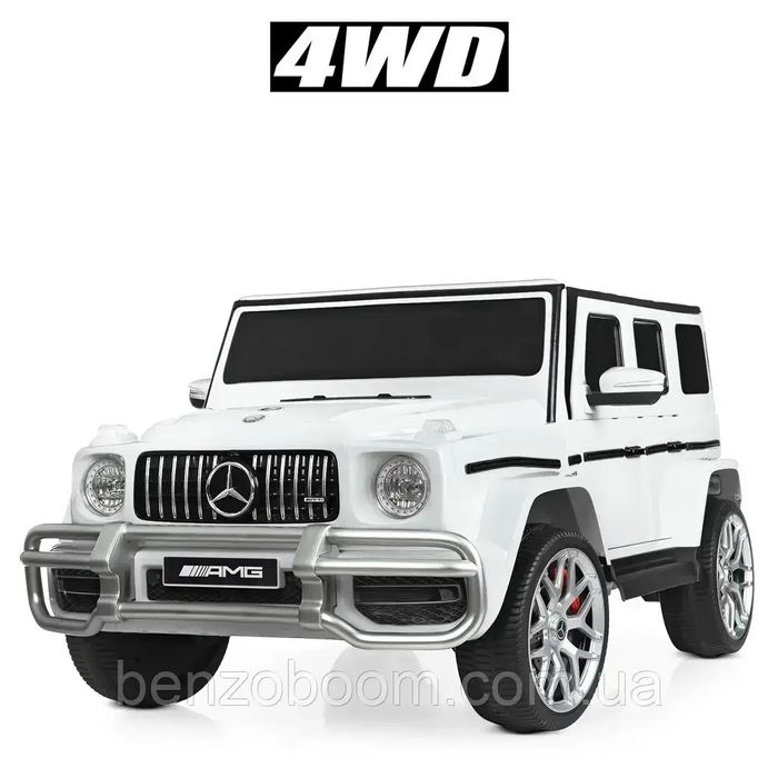 Дитячий електромобіль двомісний джип Mercedes G63 AMG білий