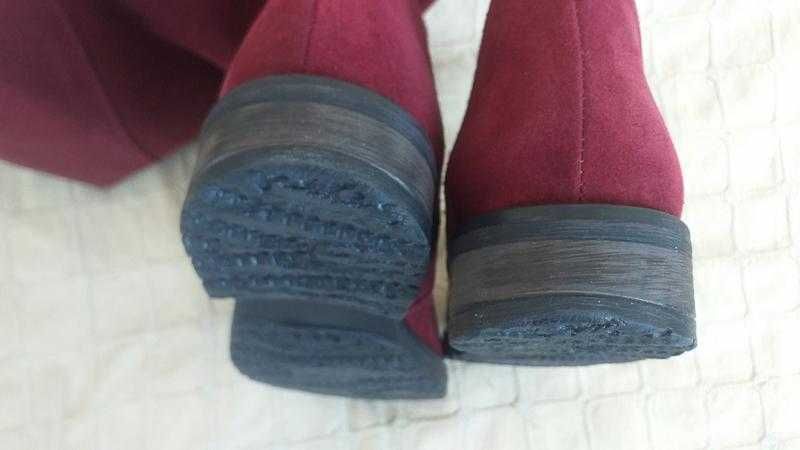 Замшеві зимові чоботи/ботфорти бордового коліру