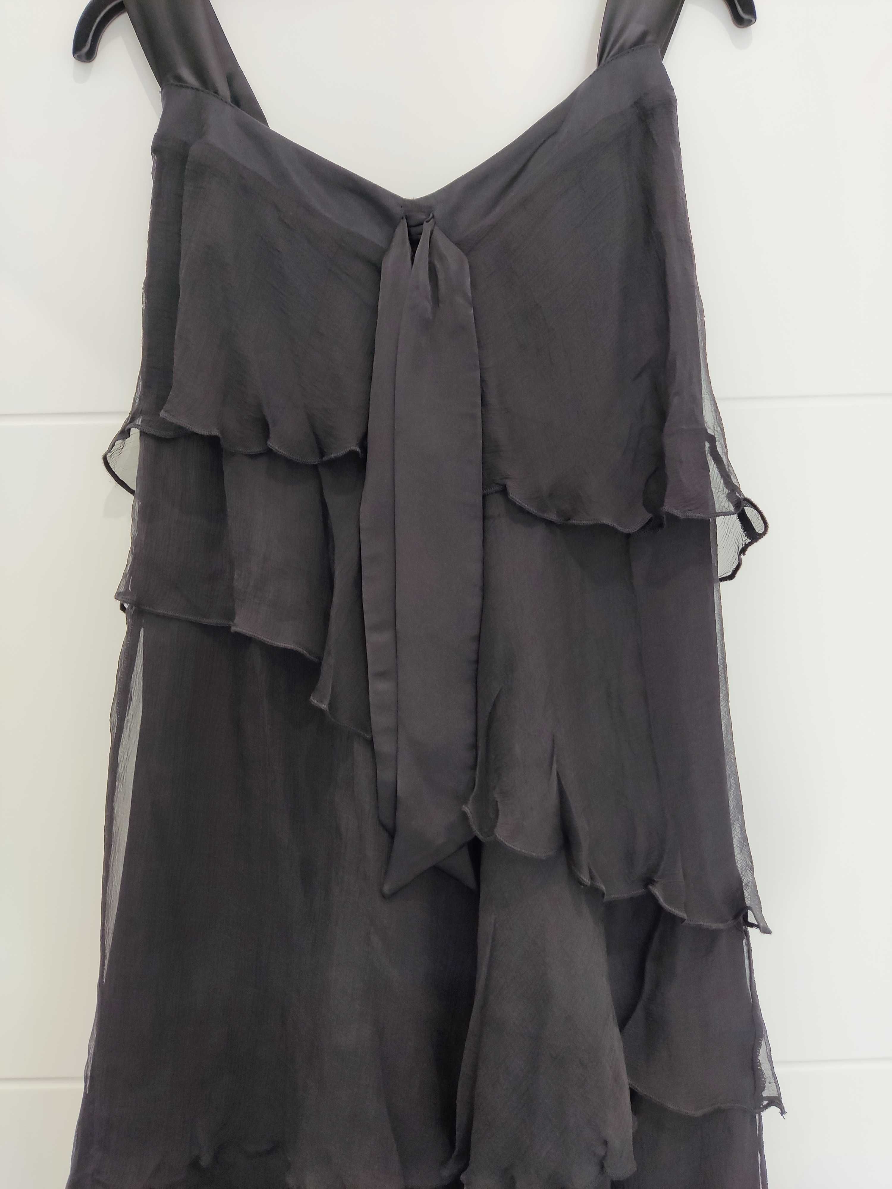 Sukienka czarna wieczorowa z falbanami Per Una r. 38